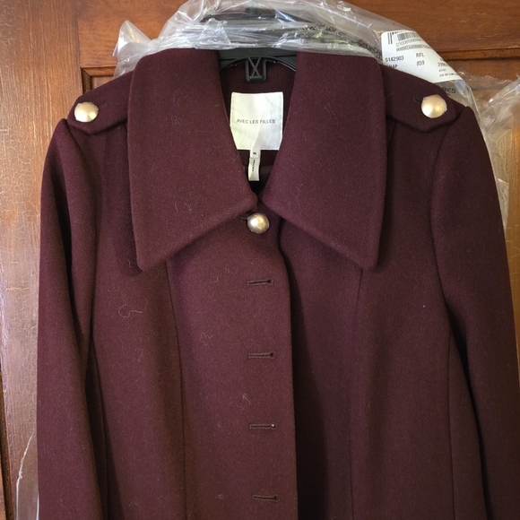 New Avec Les Filles Medium Wool Blend Fit & Flare Coat Merlot Military Womens NW - Picture 5 of 5
